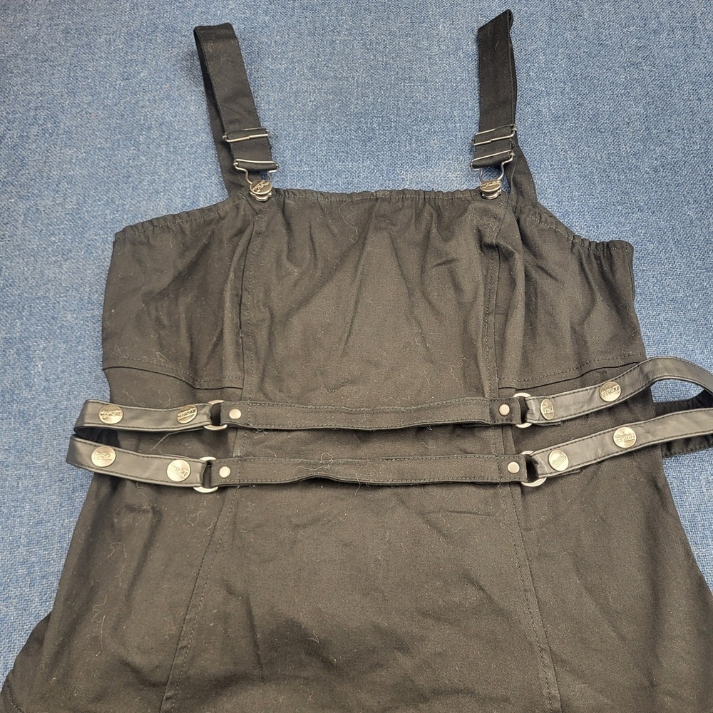 Tripp NYC Daang Goodman Black Gothic Pleated Mini Pinafore Dress Buckle Straps L - Picture 6 of 13